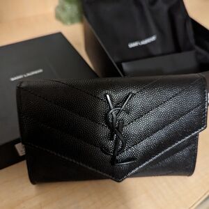 YSL Monogram Small Flap Wallet in Grained Leather